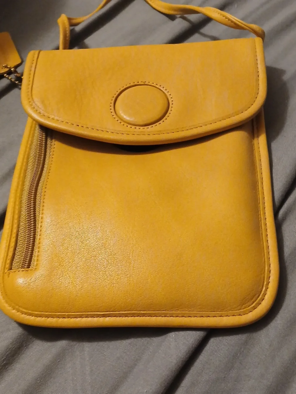 Coach Compact Mustard Yellow Crossbody Bag with Front Zip Pocket